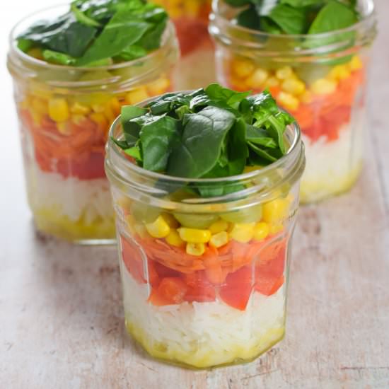 Rainbow Rice Salad Jars
