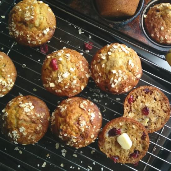 Banana Cranberry Oat Muffins