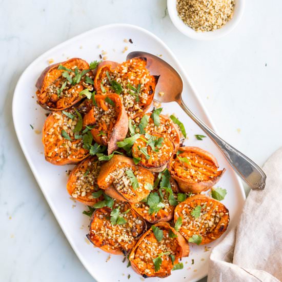 Smashed Sweet Potatoes with Dukkah