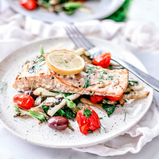 cedar plank salmon + fennel salad