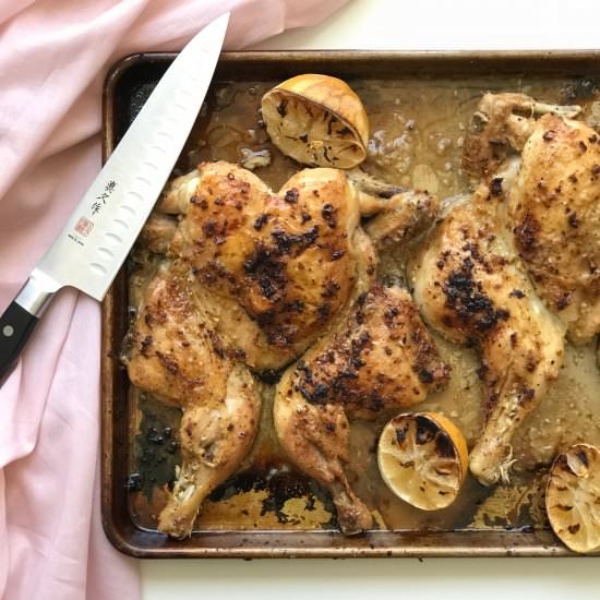 Lemon, maple & garlic roast chicken