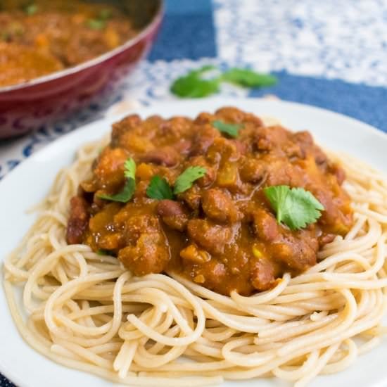 spaghetti w/ kidney beans bolognese