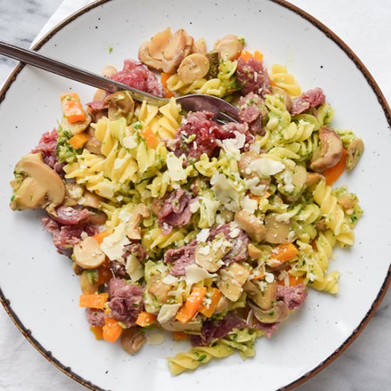 Low FODMAP pasta pesto carpaccio