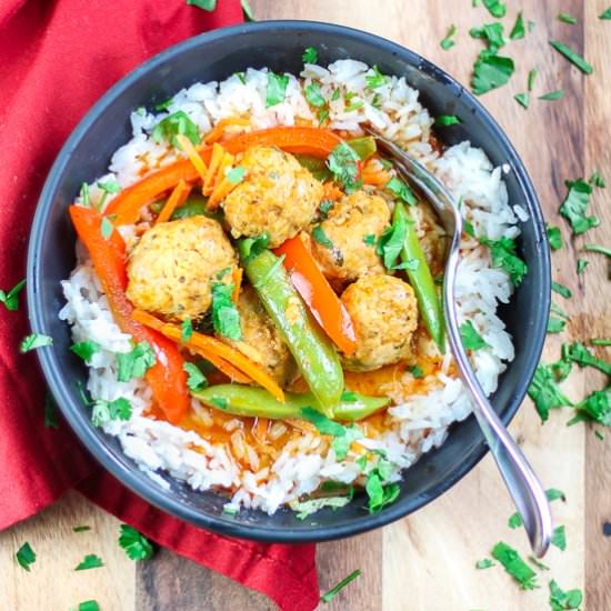 Curry Meatballs with Coconut Rice