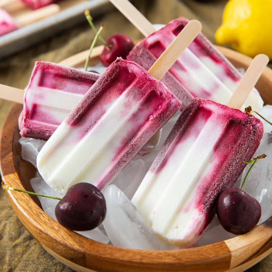 Roasted Cherry Yogurt Popsicles