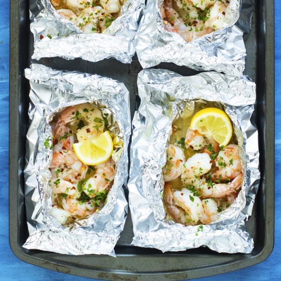 Baked Shrimp Scampi Foil Packets