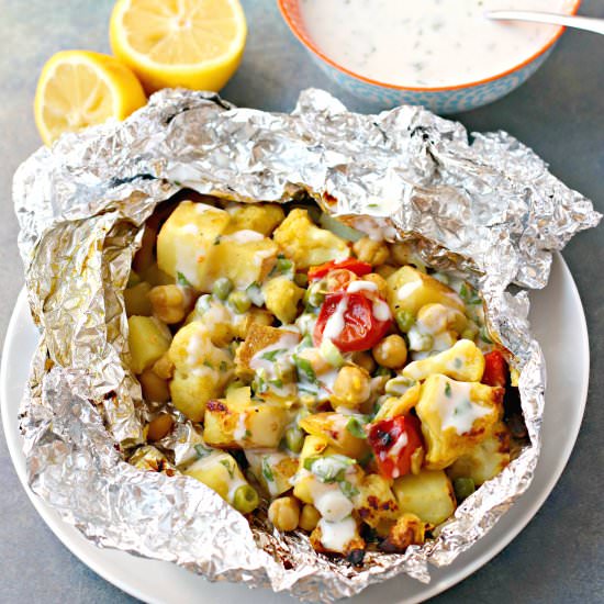 Cauliflower Curry Grill Packets