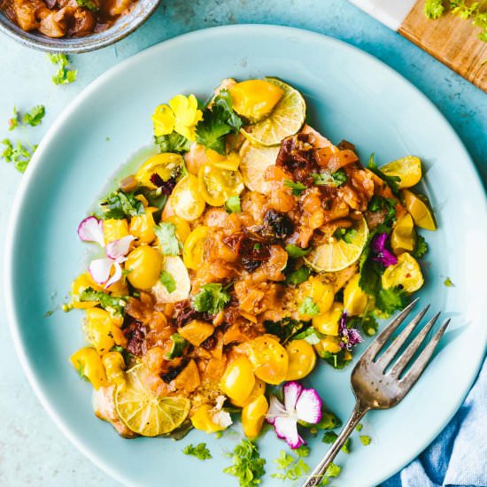 Salmon with Chipotle Peach Salsa