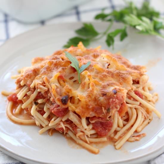 Cheesy Tomato Chicken Spaghetti