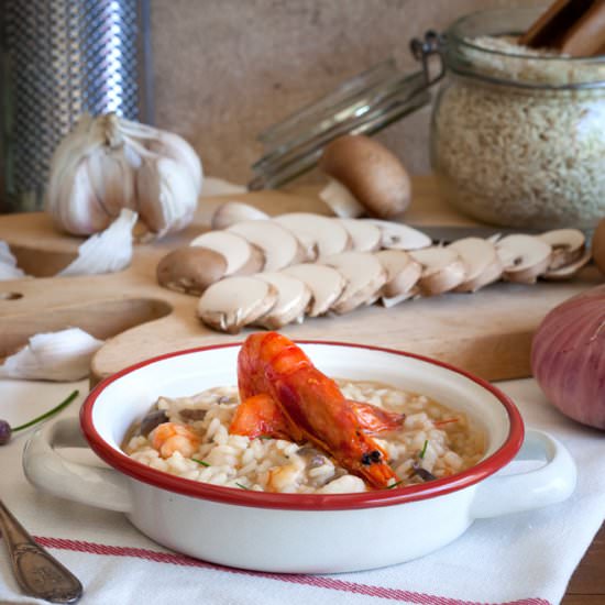 PRAWN AND PORTOBELLO MUSHROOMS RISO