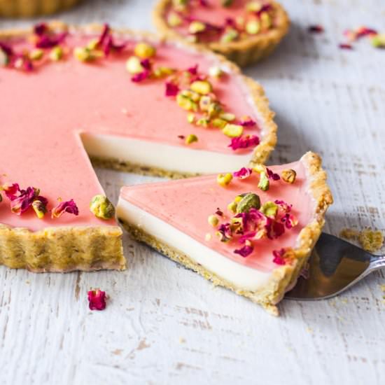 Pistachio Rose Panna Cotta Tart