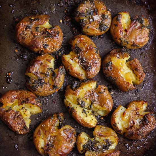 Garlic Basil Smashed Potatoes