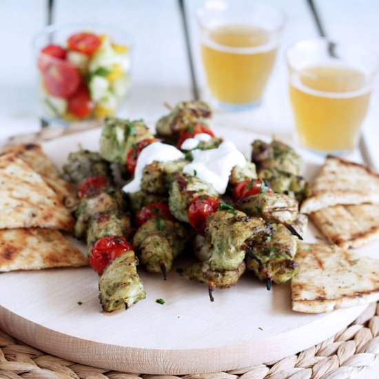 Chicken pesto skewers