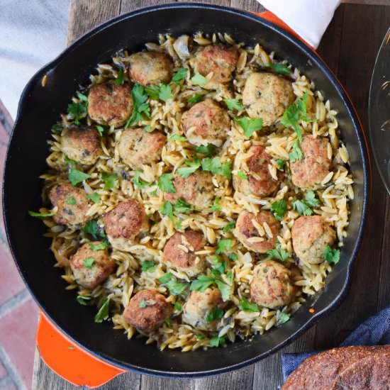 Greek Meatball & Orzo Skillet