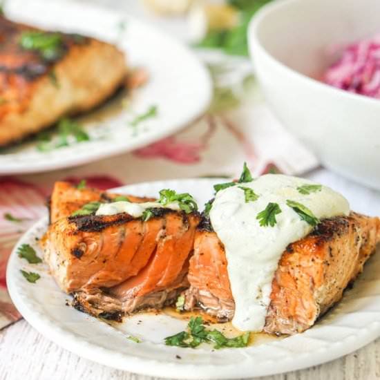 Low Carb BBQ Salmon & Herb Sauce