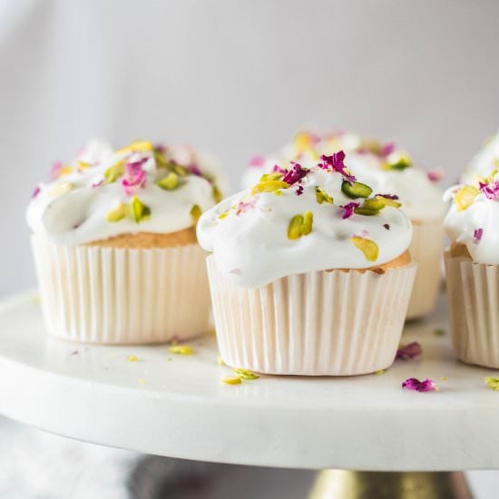 Rose Pistachio Angel Food Cupcakes