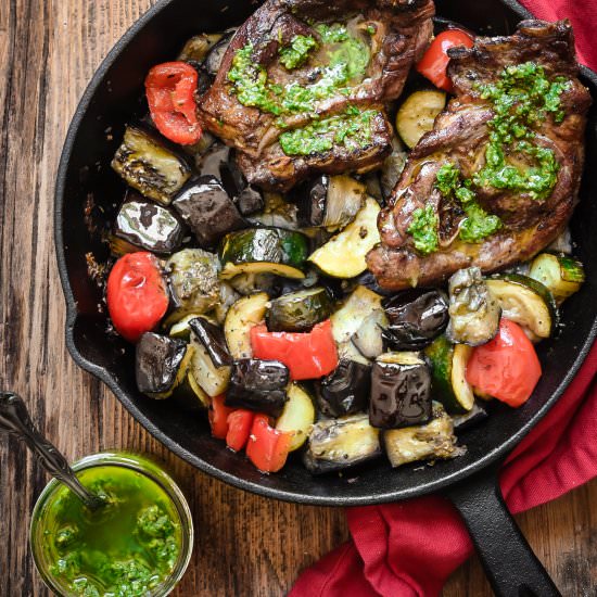 Pesto Lamb Chops & Summer Veggies