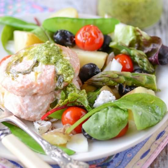 Salmon and pesto roll ups
