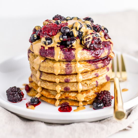 Vegan PB&J Banana Oat Pancakes