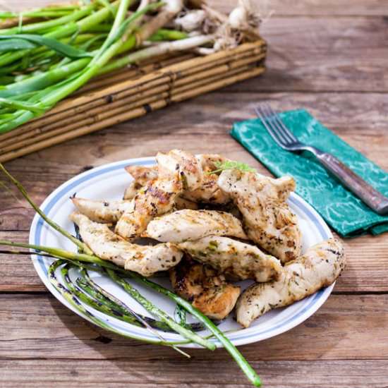 GARLIC SCAPE, LEMON GRILLED CHICKEN