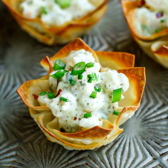 Creamy Pesto Shrimp Wonton Cups