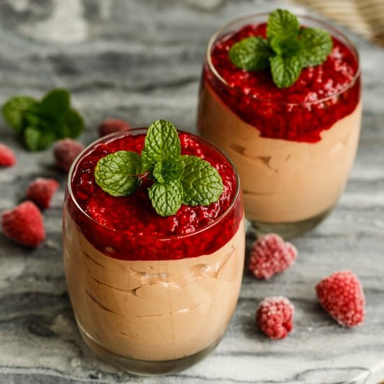 Chocolate Mousse + Raspberry Sauce