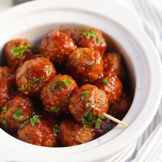 Slow Cooker Bourbon Whiskey BBQ Meatballs