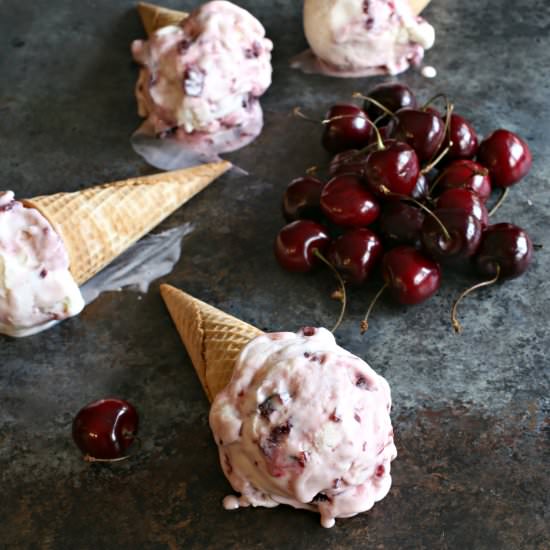 Labneh Ice Cream with Cherry Swirl