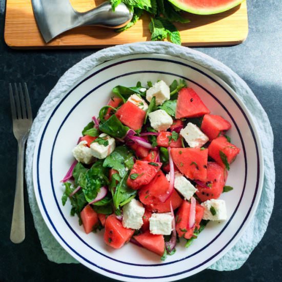 Watermelon, feta and mint salad