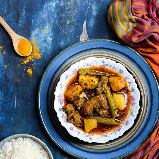 Pumpkin,drumsticks and beef curry