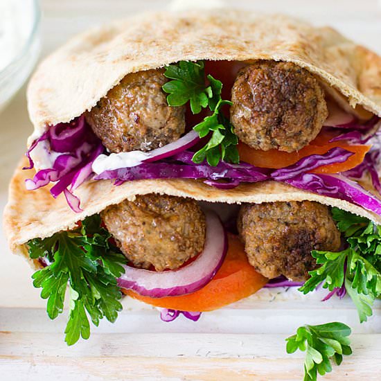 Greek Lamb Meatball Pita Sandwich