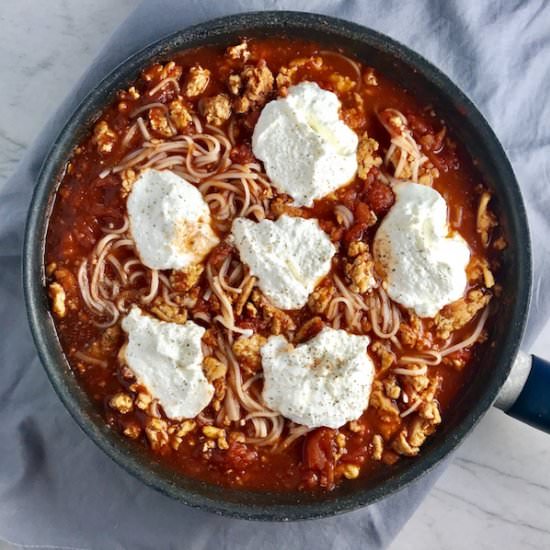 Skillet Ground Chicken Tomato Pasta