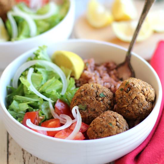 Lentil balls with zesty rice