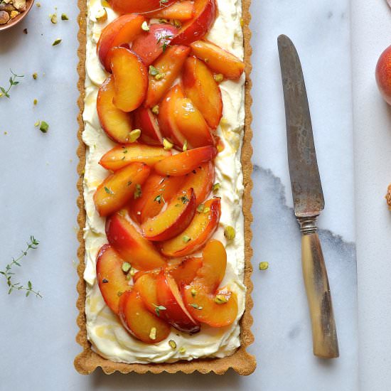 Nectarine tart with honey drizzle