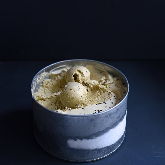 Sesame and liquorice ice cream