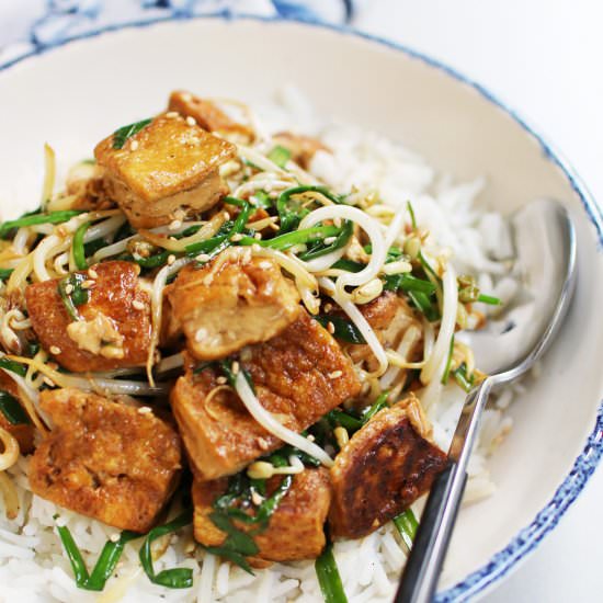 Stir-fried tofu with bean sprouts