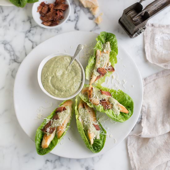 Lettuce and chicken caesar wraps
