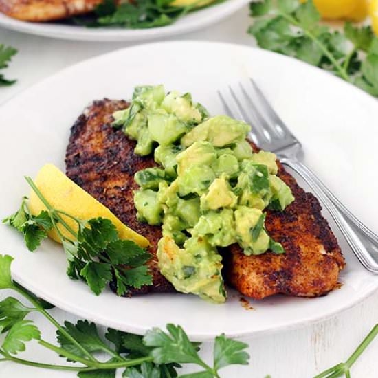 Blackened Tilapia + Cucumber Salsa