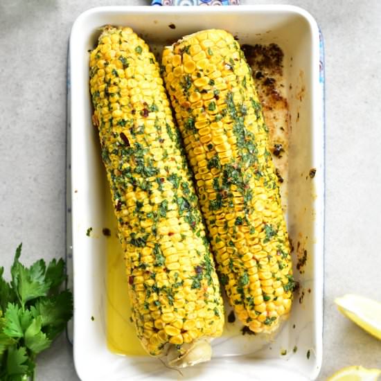 Oven-roasted corn on the cob
