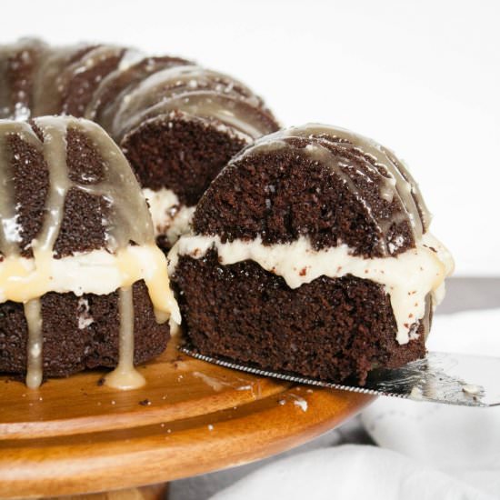 Salted Caramel Chocolate Bundt Cake