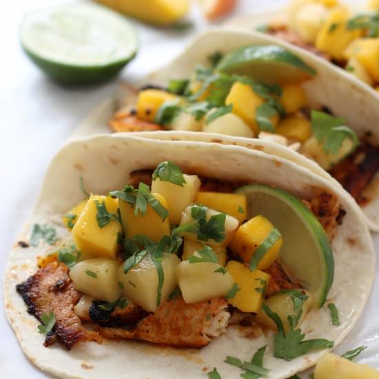 Fish Tacos with Mango Peach Salsa