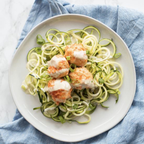 Buffalo Chicken Meatball Zoodles