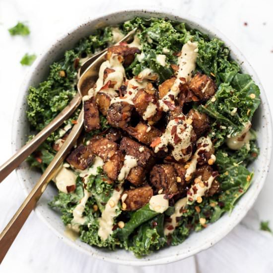 Kale Salad with Tempeh Croutons