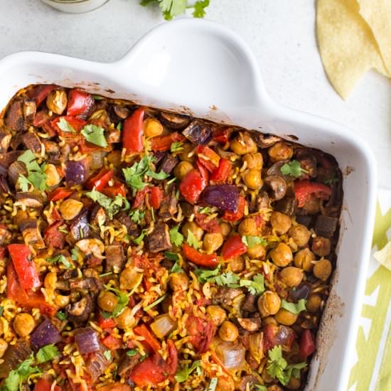 One pan chickpea curry + rice bake