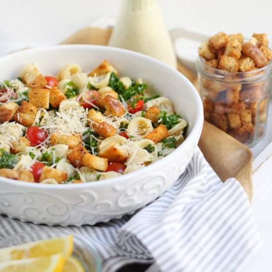 Kale Caesar Pasta Salad