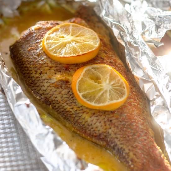 Lemon Garlic Baked Snapper