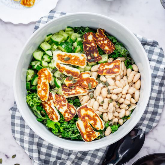 Halloumi Salad with Kale and Tahini