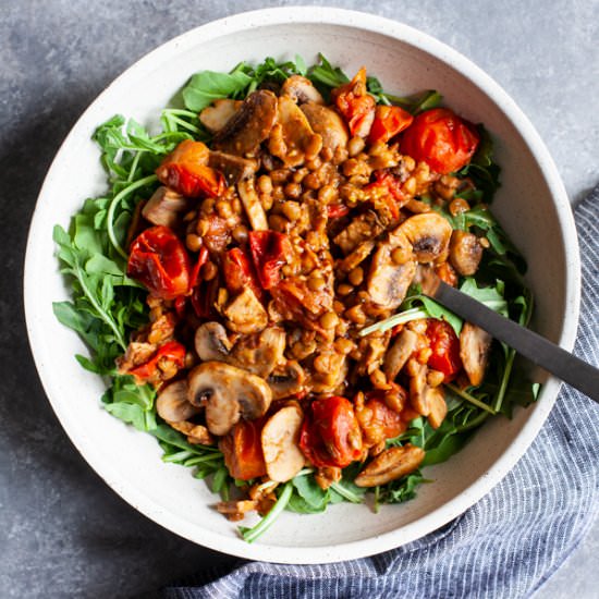 Lentil, tomato & mushroom salad