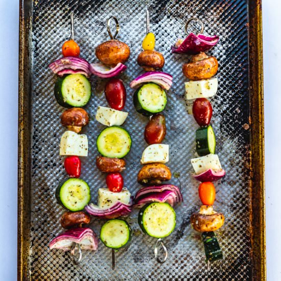 Grilled Halloumi & Veggie Skewers