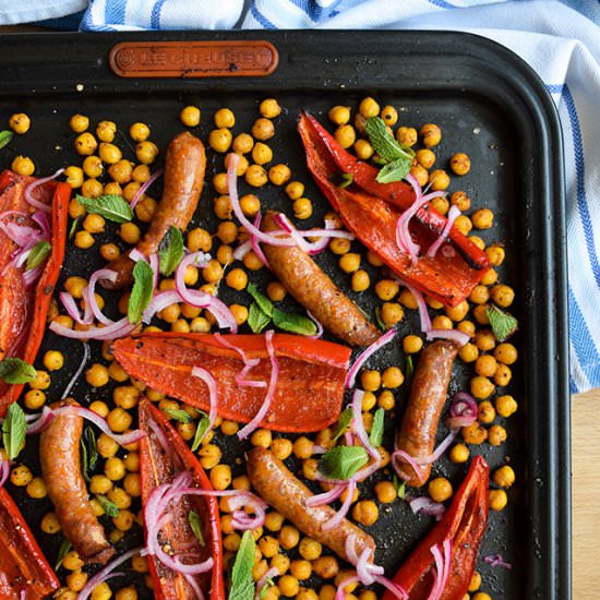 One Pan Merguez with Red Peppers
